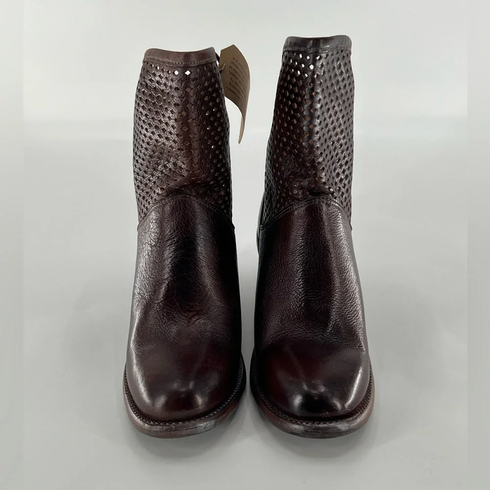 Bed‎ Stu Duchess Teak Rustic Perforated Boho SlouchyWedge Boots 9.5